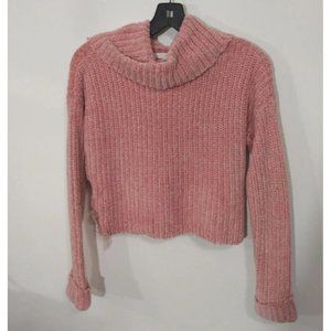Lauren Conrad Sweater XS Blush Chenille Cropped Soft  Lace Up Longsleeves